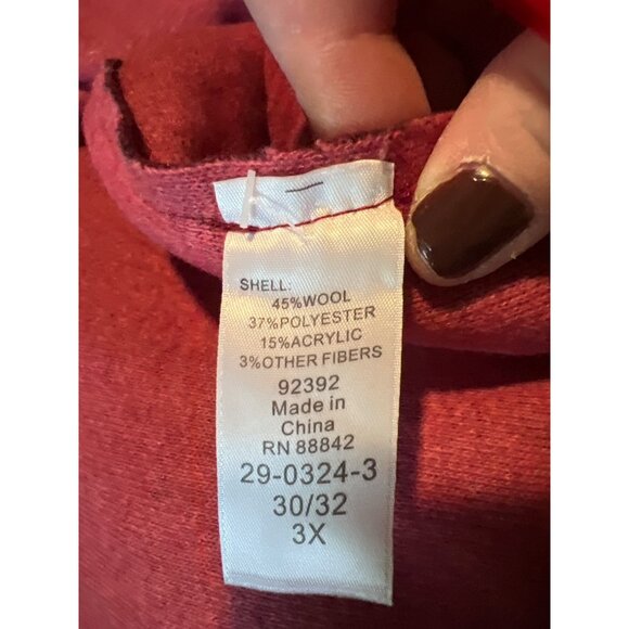 Woman Within Shawl Collar Coat 3X 45% Wool Burgundy - Picture 2 of 6